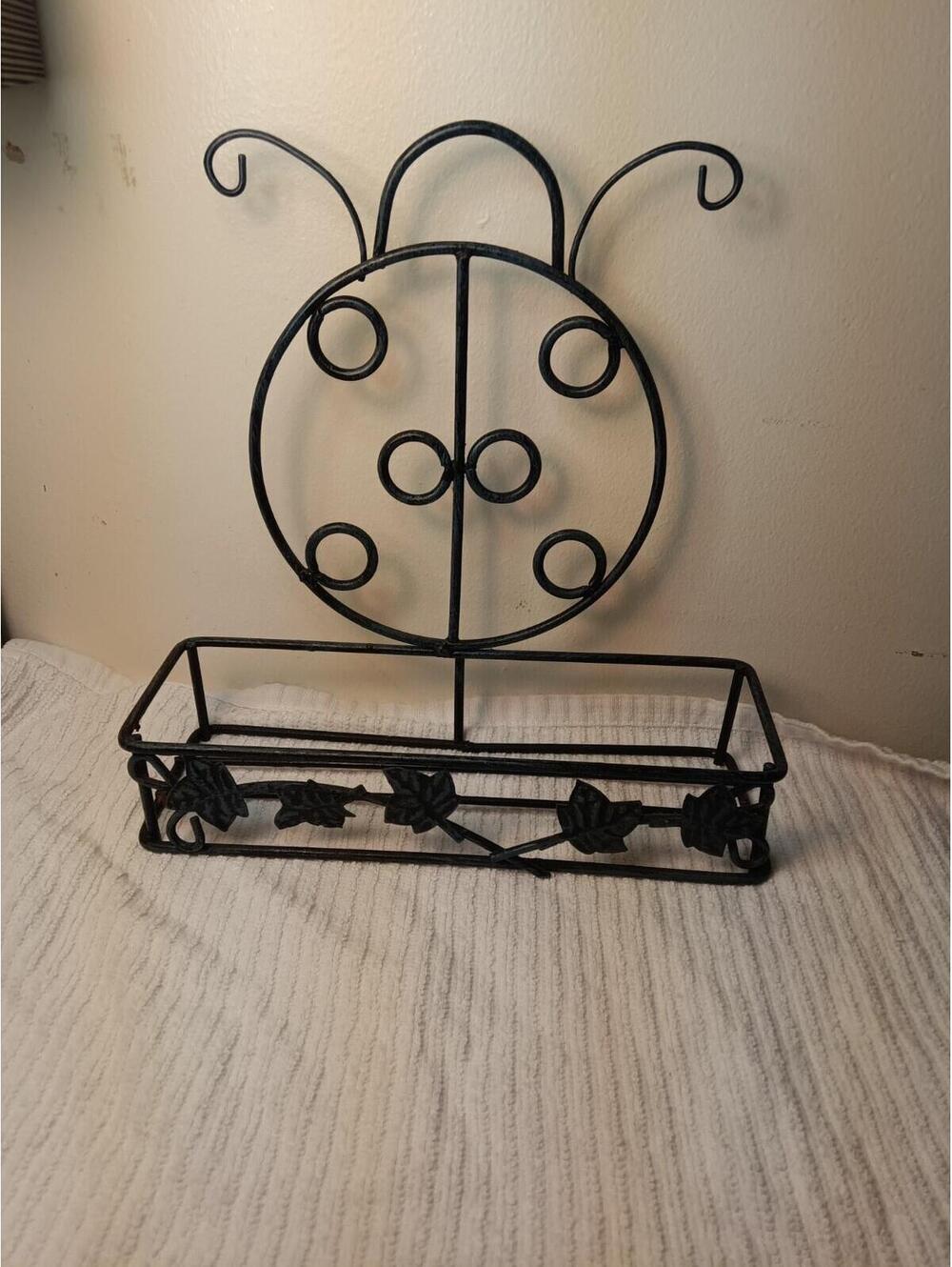 Vintage Metal Wire Lady Bug Hanging Basket Shelf Decor